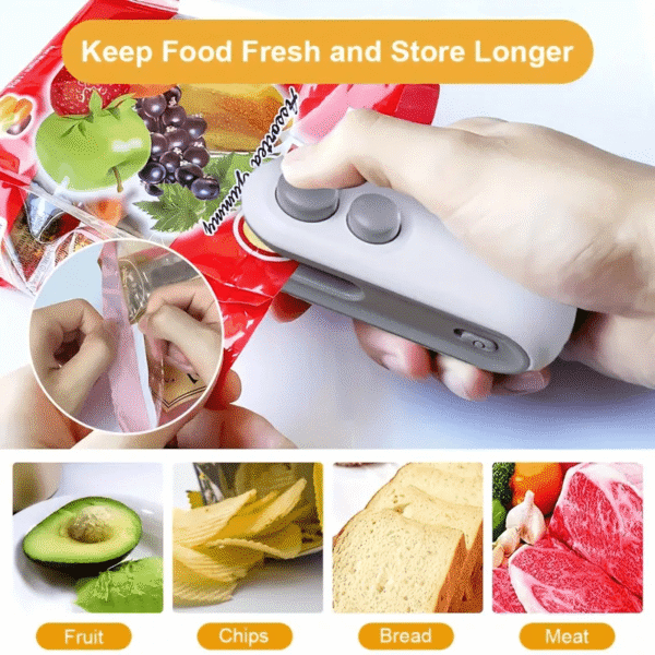 Portable USB Rechargeable Snack Bag Sealer with Cutter – Compact Heat Vacuum Sealer for Fresh Food Storage, 150mAh Lithium Battery, White & Gray Design, Ergonomic Handle for Easy Use, Ideal for Kitchen & On-the-Go Food Preservation, Onthego Sealing | Sleek Design | Durable Plastic, Reusable Food Storage Bags - Image 8