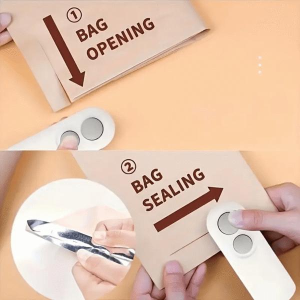 Portable USB Rechargeable Snack Bag Sealer with Cutter – Compact Heat Vacuum Sealer for Fresh Food Storage, 150mAh Lithium Battery, White & Gray Design, Ergonomic Handle for Easy Use, Ideal for Kitchen & On-the-Go Food Preservation, Onthego Sealing | Sleek Design | Durable Plastic, Reusable Food Storage Bags - Image 9