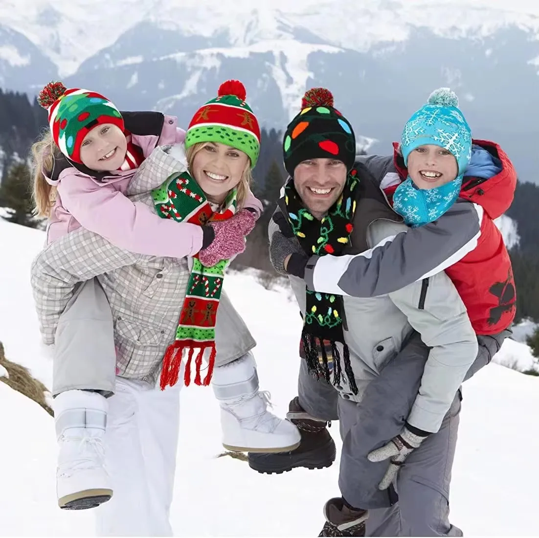 2025 Cute Color 6 LED Christmas Hat And Scarf Leds Flashing Winter Warm Yarn Knitted Cap Christmas Gift For Xmas Party Decor - Image 3