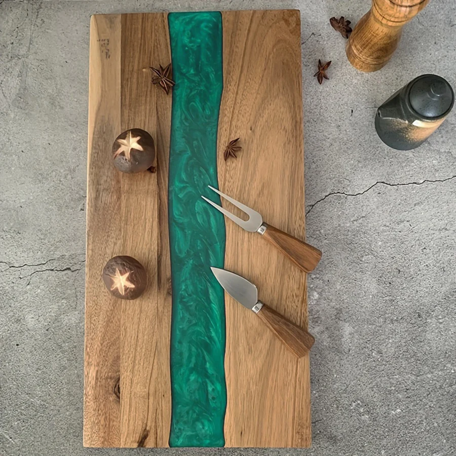 Wood cutting board with imitation river pattern resin, kitchen steak cheese bread cutting board tray, pizza fruit cheese board