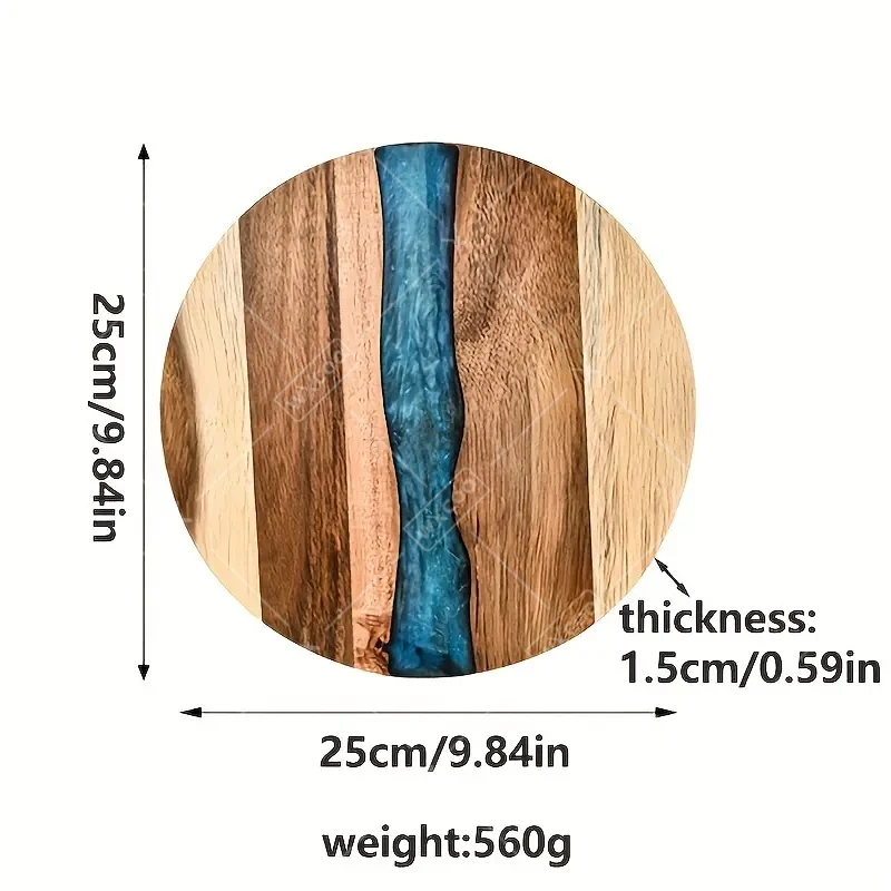 WXCOO Round Acacia Wood Resin Chopping Board Thicken Kitchen Cutting Board Food-Safe Cutting Board for Steak Snacks Fruit Board