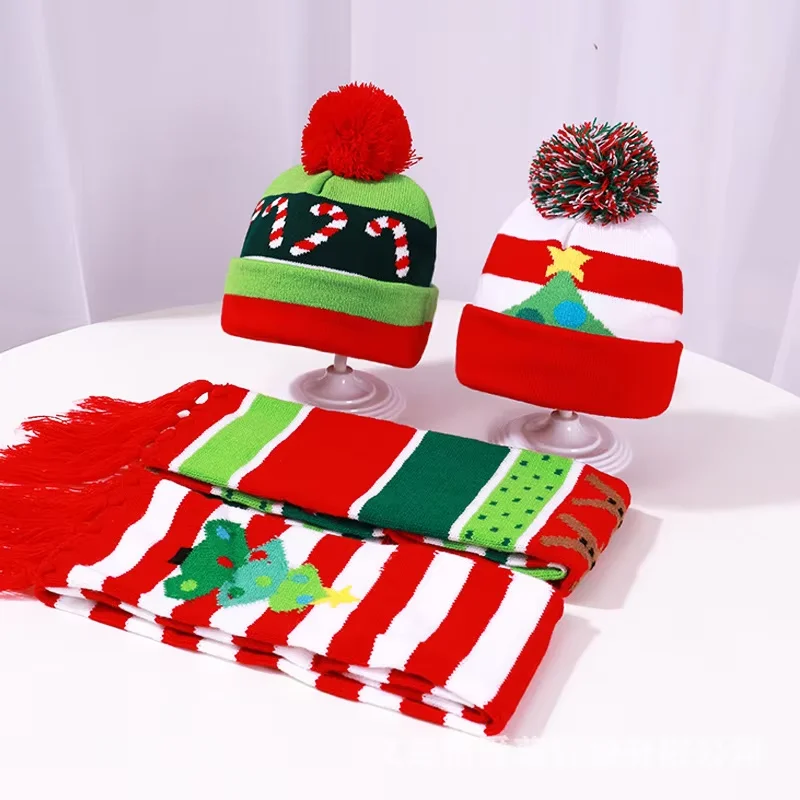 2025 Cute Color 6 LED Christmas Hat And Scarf Leds Flashing Winter Warm Yarn Knitted Cap Christmas Gift For Xmas Party Decor