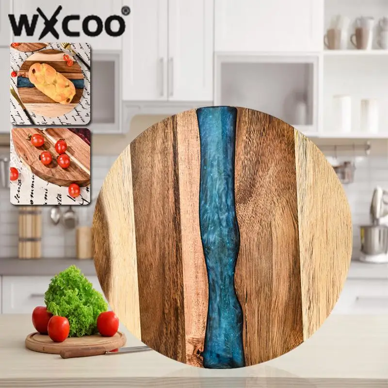 WXCOO Round Acacia Wood Resin Chopping Board Thicken Kitchen Cutting Board Food-Safe Cutting Board for Steak Snacks Fruit Board - Image 6
