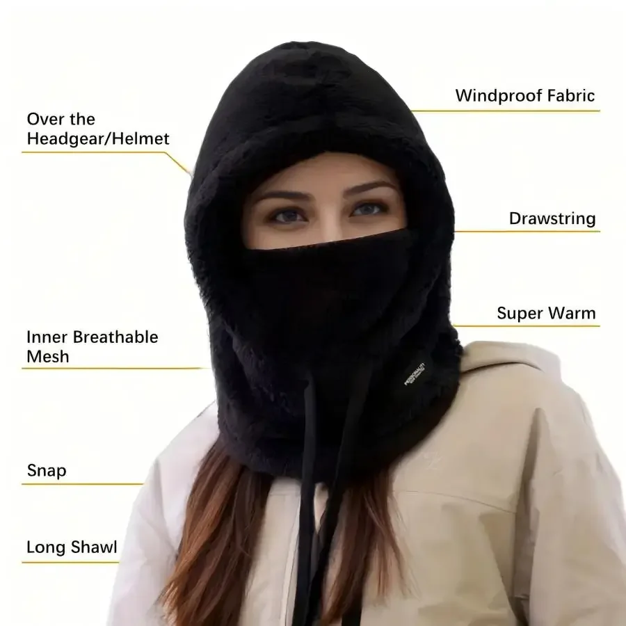 Adjustable Winter Balaclava Hat with Sherpa Hood and Windproof Ski Face Cover for Men and Women - Image 4