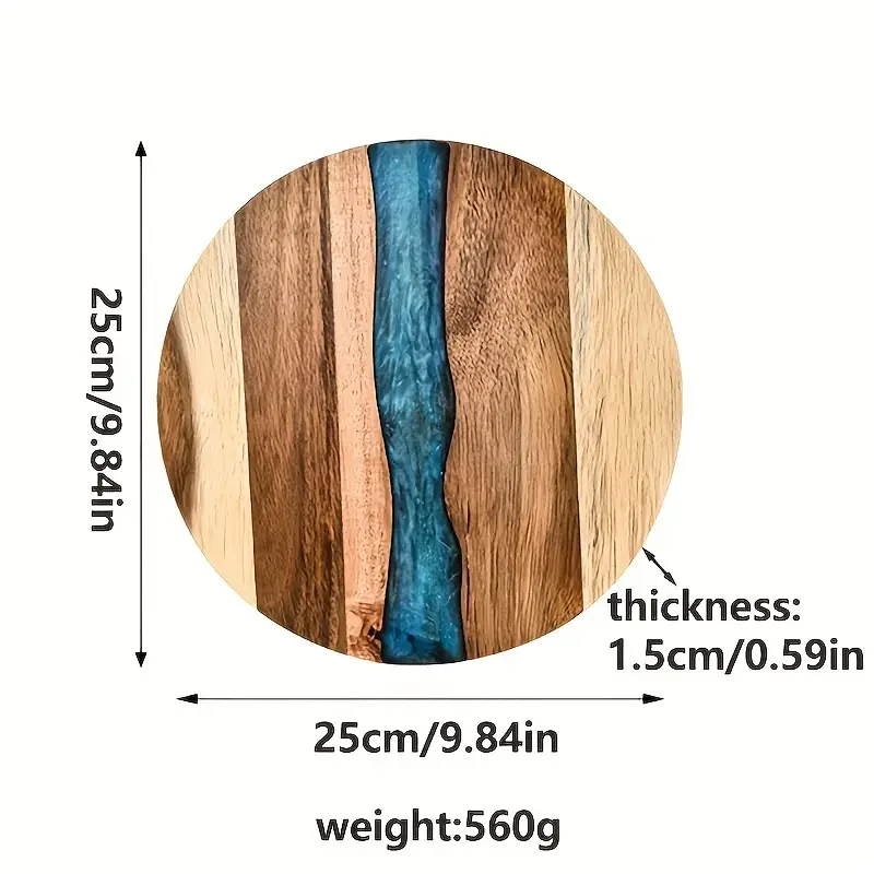 Round Acacia Wood & Resin Food-Safe Cutting Board – Perfect Kitchen Tray for Steak, Snacks, Fruit | Home & Restaurant Use