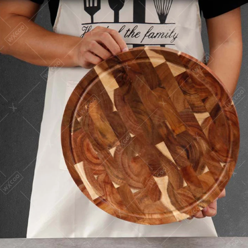 WXCOO Round Acacia Wood Resin Chopping Board Thicken Kitchen Cutting Board Food-Safe Cutting Board for Steak Snacks Fruit Board - Image 4