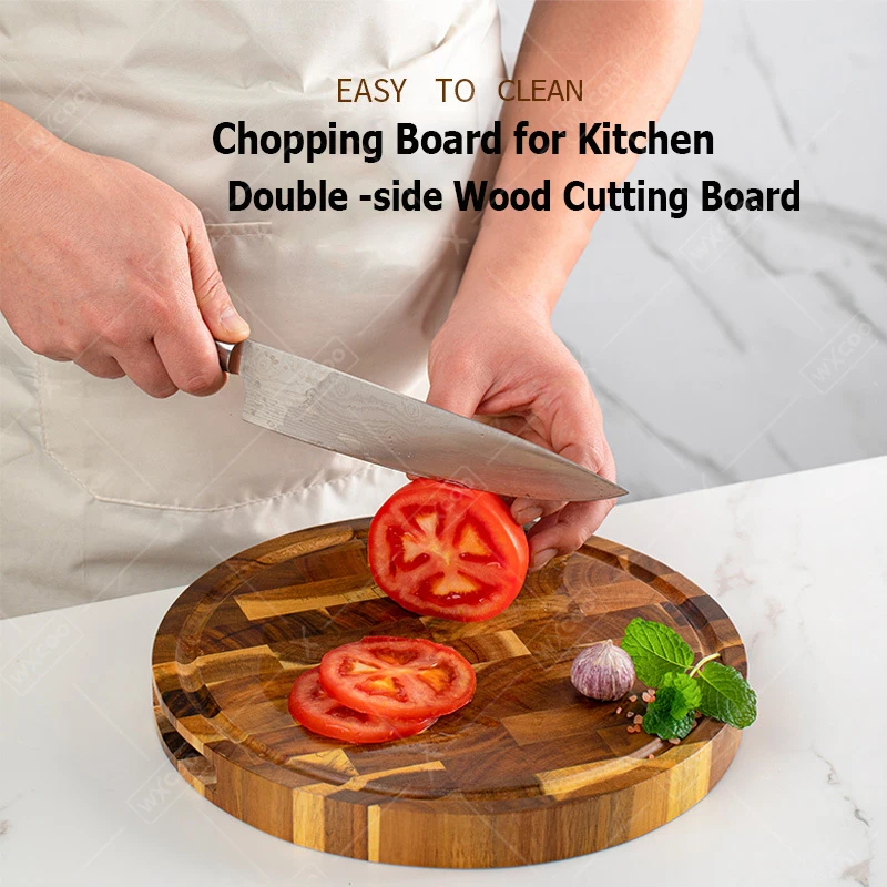 WXCOO Round Acacia Wood Resin Chopping Board Thicken Kitchen Cutting Board Food-Safe Cutting Board for Steak Snacks Fruit Board - Image 5