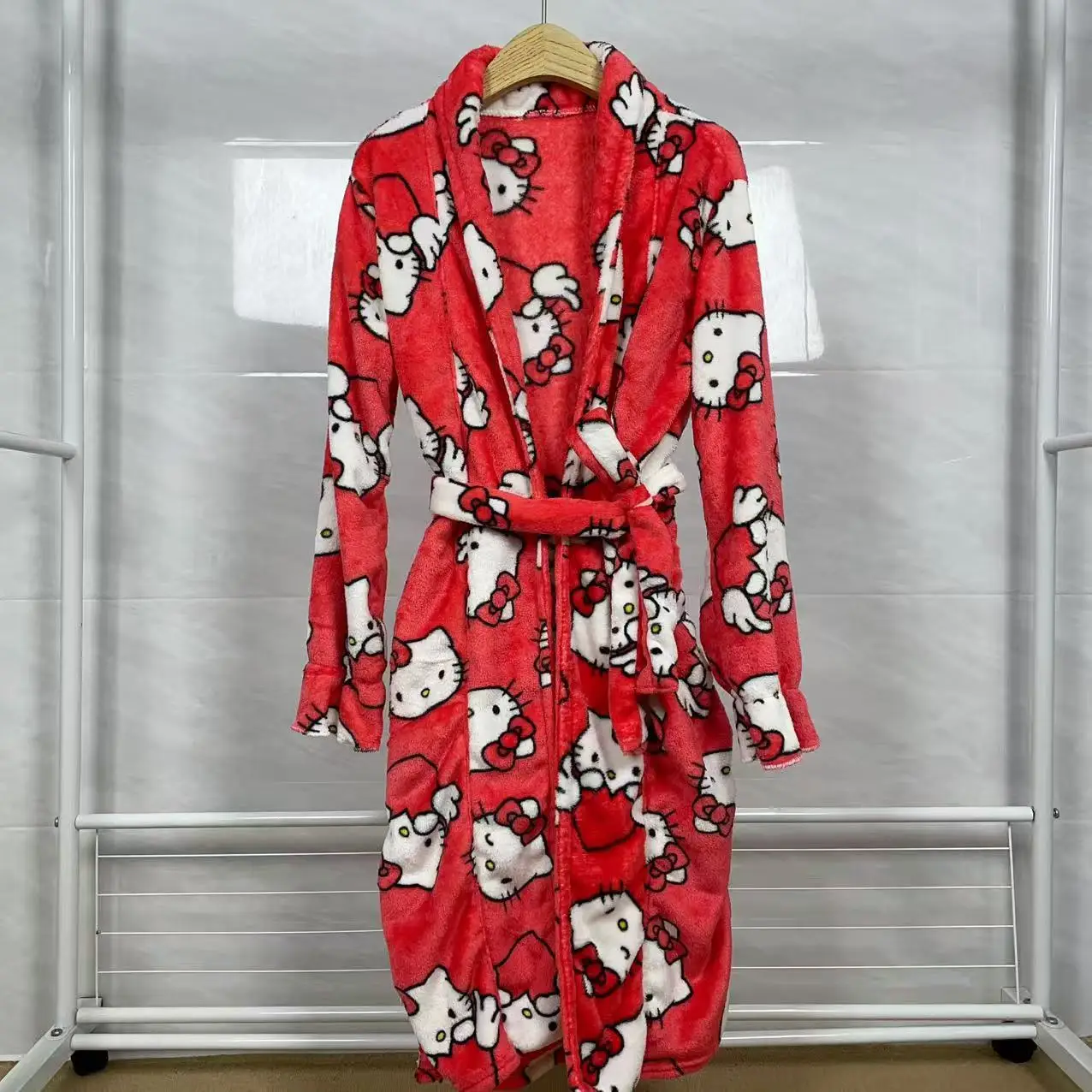 Anime Kt Stitch Bathrobe Women Flannel Pajamas s Autumn Winter Kawaii Girls Student Warm Homewear Long Sleeve Sleepwear Outerwear