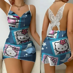 Hello Kitty ladies Casual butterfly dress summer pajamas women's fashion Comfortable butterfly dress family wear sexy pajamas