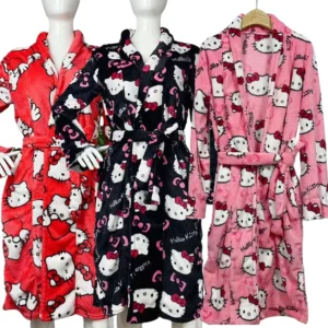 Anime Kt Stitch Bathrobe Women Flannel Pajamas s Autumn Winter Kawaii Girls Student Warm Homewear Long Sleeve Sleepwear Outerwear
