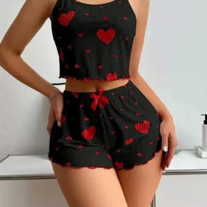 2 Pieces Set Women'S Pajama Shorts Suit Homewear Print Underwear Pijama Sexy Lingerie Camisoles Tanks Nighty Ladies Sleepwear