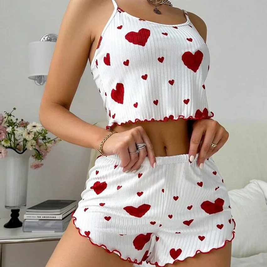 2 Pieces Set Women'S Pajama Shorts Suit Homewear Print Underwear Pijama Sexy Lingerie Camisoles Tanks Nighty Ladies Sleepwear - Image 5
