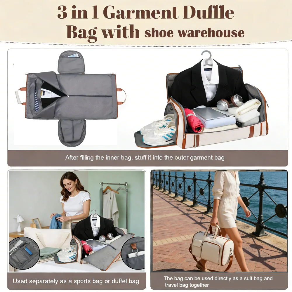Garment Duffle Bags for Travel Women 3 in 1 Convertible Travel Bag Carry On Luggage Weekender Bag for Wrinkle-Free Business Trip - Image 4