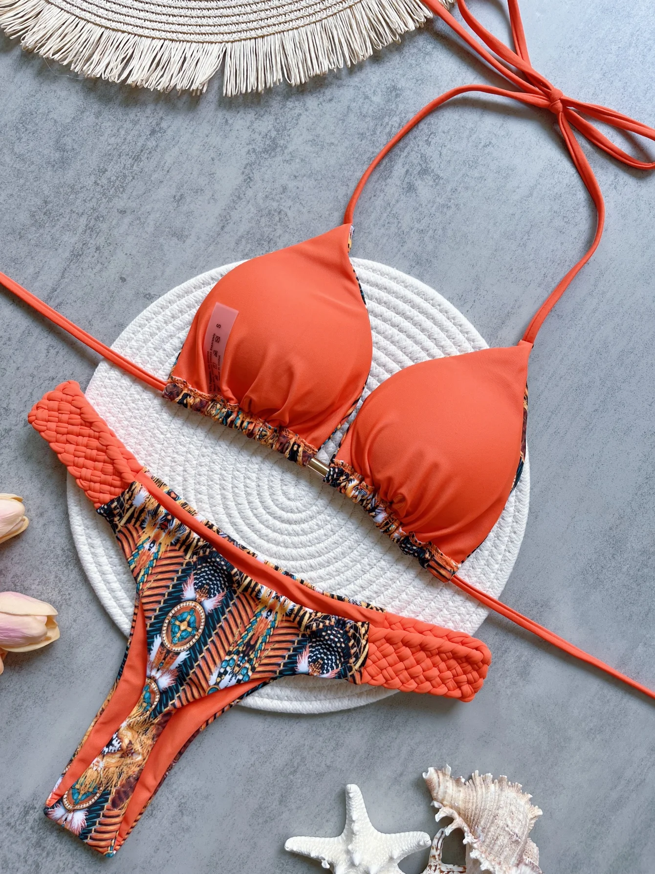 RUOTONSEPT Print Halter Mini Thong High Cut Bikini Female Swimsuit Women Swimwear Two-pieces Bikini set Bather Bathing Suit Swim hover