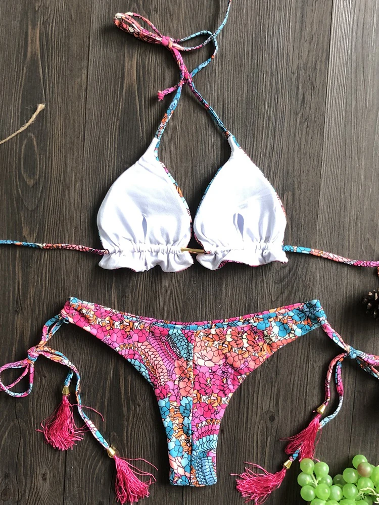 2022 Sexy Bikini Floral Print Swimwear String Bikini Set Push Up Swimsuit Bikinis Women Biquini Beach Bathing Suit Women hover
