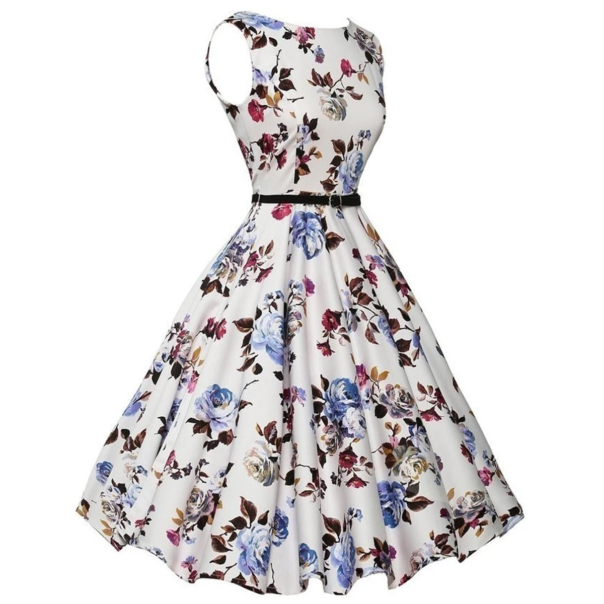 Summer Vestidos Dress Clothing Floral Robe Retro Swing Casual Vintage Rockabilly Dresses