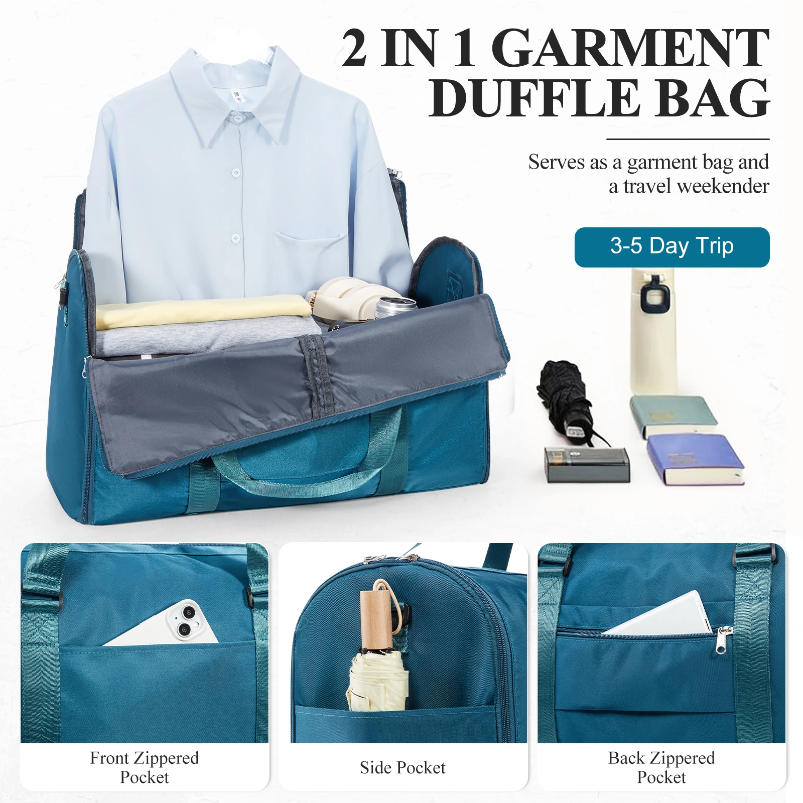 Convertible Carry on Garment Duffel Bag,Weekender Bag Hanging Suitcase Suit Business Travel Bag Men Business Travel Clothing Bag hover